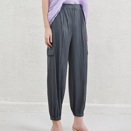Sports Style Pleated Casual Pants for Women Summer New Elastic Large Size Fat mm Cigarette Pipe Harem Radish Nine-Point Casual Pants