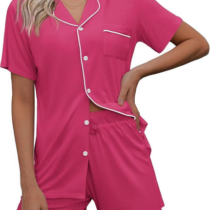 European and American Women's Cross-Border Pajamas Set Short-Sleeved Pajamas Cardigan Button-Style Pajamas Two-Piece Set Source Factory Cool
