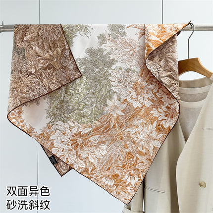 High-grade Double-sided Printed Silk Twill Large Square Square Spring and Summer New Entry Luxury Mulberry Silk Scarf Women's Shawl