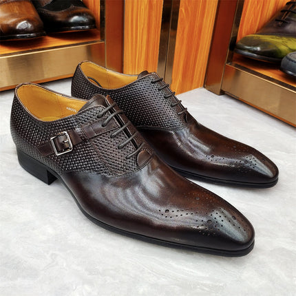 Oxford Shoes Summer Men Leather Shoes Genuine Leather Lace-Up Fashion Single Shoes Modern Men Business Office Shoes Metal Buckle