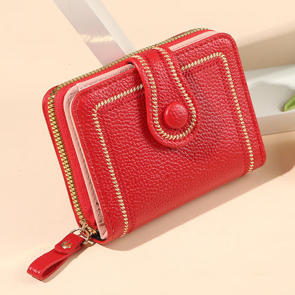 European and American Simple Wallet Women's Short Retro Hong Kong Style All-match Large Capacity Multi-card Zipper Change Card Bag All-in-one Bag