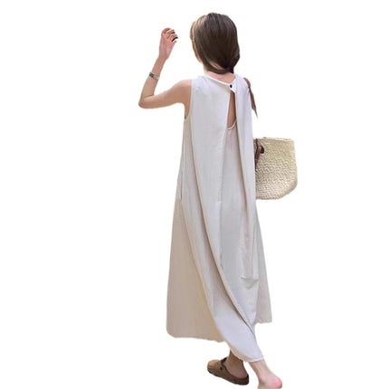 Design Sense Niche Back Hollow Sleeveless dress Women's New Summer Loose Crewneck Mid-length Vest Skirt