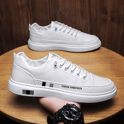 2025 New Korean Style Trendy Casual Men's Trendy Shoes White Shoes Leather Panel Shoes Spring Live Breathable White Shoes for Men