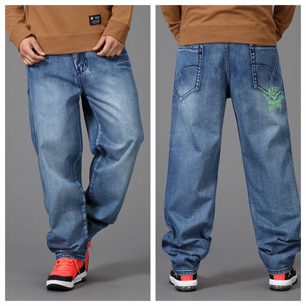 Deep Color Hip-hop Skateboard Pants Spring and Autumn New Arrival Washed Denim Pants Men's plus size Fat Man Loose Long Pants