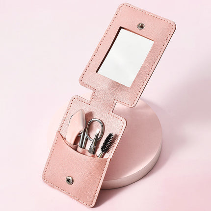 Curved moon eyebrow shaping knife 4 pieces suit eyebrow scraping knife portable travel suit with mirror beginner eyebrow shaping tool 4-piece set