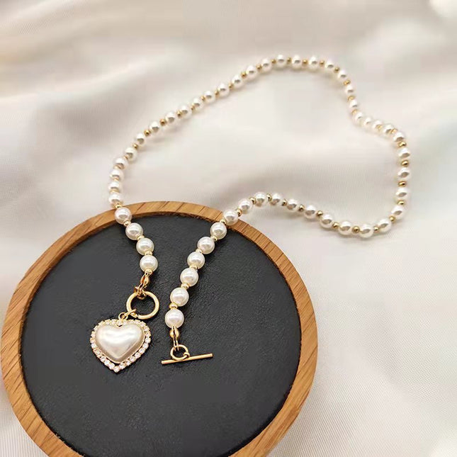 South Korea Dongdaemun Fashion Pearl Necklace Women Love Shell Pendant Collarbone Chain ins Cold Style Simple Necklace Chain