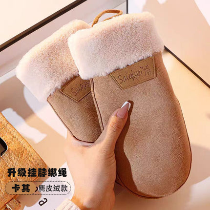 2024 New Warm Suede Gloves fleece-lined Thickened Cold-proof Gloves Student Riding Windproof Bag Finger