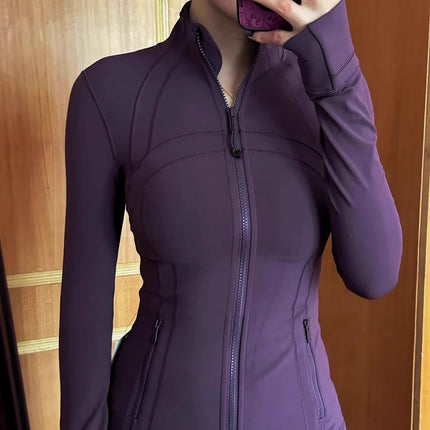 Lulu Same Style Gold Zipper Long Sleeve Jacket Yoga Suit Spring Sports Top Tight Sports Slim Jacket Women's Coat