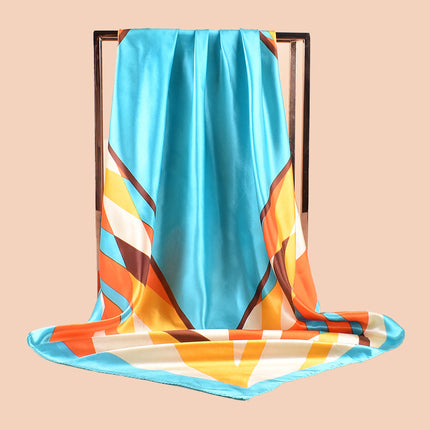 2024 New European and American Light Luxury Geometric Printed Scarf Sunscreen High-end Imitation Silk Scarf 90 Sade Large Square Scarf Batch