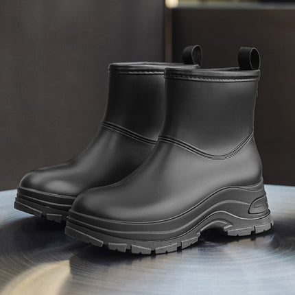 Cross-border European and American single mid-barrel rain boots women's fleece-lined warm rain boots non-slip waterproof shoes fashion outdoor overshoes rubber shoes