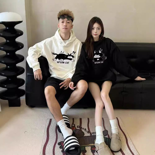 High-End Men's and Women's Long-Sleeved Ins-Style Tops, Special Couple Wear, Autumn and Winter Velvet Hooded Sweatshirts, Trendy Brand Class Uniforms