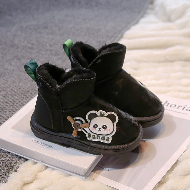 2025 New Korean Style Children's Snow Boots, Cute Cartoon Leather Surface, Warm Cotton Boots, Short Boots, Padded and Thickened Children's Shoes