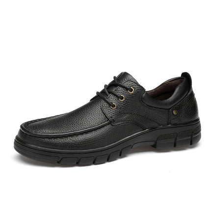 2025 First-Layer Cowhide Men's Business Leather Shoes, Thick-Soled, Cross-Border, Large Size, Fashionable, Versatile, Fleece-Lined Cotton Shoes, Dad's Leather Shoes
