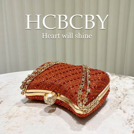 Orange Flash Luxury Rhinestone Decoration Evening Bag Women's Fashionable Elegant High-end Clutch Bag
