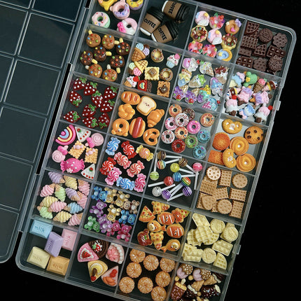 24 grid cartoon nail accessories mix cute cookies donuts candy nail accessories diy handmade material box