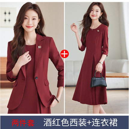 Fashionable and Simple Red Suit Dress Suit for Women 2024 Autumn New Commuter One-Button Slim Suit Trendy