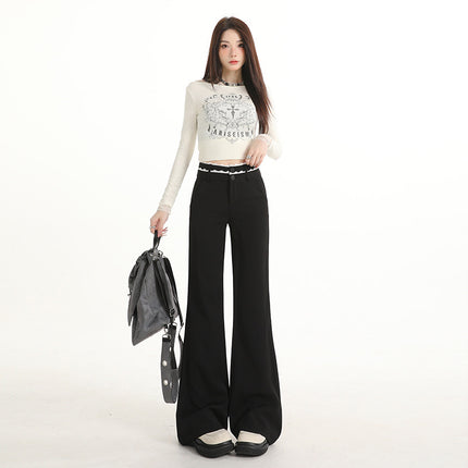 Black Flared Jeans for Women, Autumn New American Style, High-Waisted, Loose, Drapey, Slimming Wide-Leg Bell-Bottom Pants