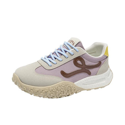Women's Training Shoes 2025 Summer New Breathable Lightweight Soft Sole Casual Sports Shoes Height-Increasing Niche Leather Panel Shoes for Women