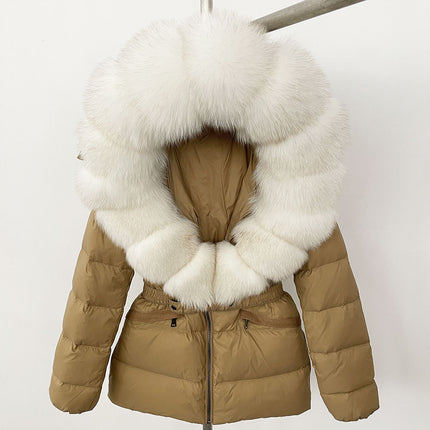 25 New Foreign Trade Hot Style Short Women's Real Fox Fur Collar down Jacket Thickened Slim Waist Fur down Jacket