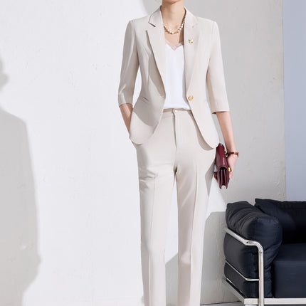 Business attire women's pants suit 2025 spring and summer workplace formal attire interview tooling seven-sleeve suit jacket ol overalls