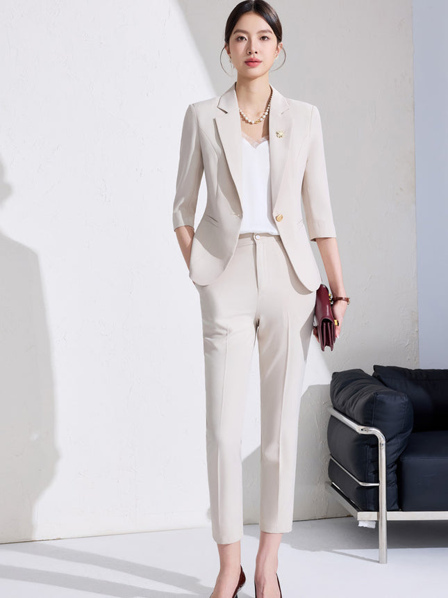 Business attire women's pants suit 2025 spring and summer workplace formal attire interview tooling seven-sleeve suit jacket ol overalls