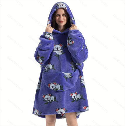 Cross-border New Printed Flannel Pullover Adult Cotton Velvet Lazy Clothing Cape Nightgown Warm Thickened Cold-proof Clothing