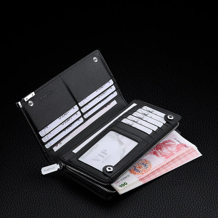 Boston Wallet Men's 2026 New Id Card Holder Vintage Genuine Leather Clutch Youth Trendy Large Capacity Long Wallet