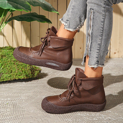 Cross-Border Export 2025 Autumn and Winter New Single Boots for Women Handmade Retro Casual Thick-Soled Comfortable Soft-Soled Lace-Up Short Boots