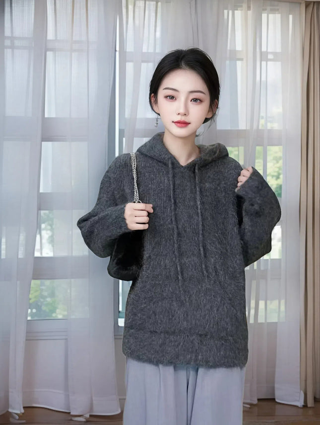 High-Proportion Suli Alpaca Wool Autumn and Winter Outerwear Hooded Sweatshirt Warm Coat Sweater Top Alpaca Wool Coat