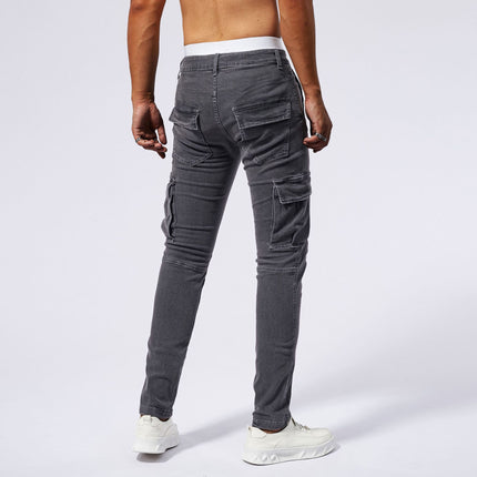 in stock Tooling Jeans Multi-Pocket Tannin Guangzhou Xintang Denim Factory Micro-Elastic Small Straight Jeans