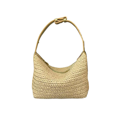2025 Raffia Fiber Handmade Crochet Shoulder Lunch Box Bag Woven Tote Underarm Bag for Women Versatile Zipper