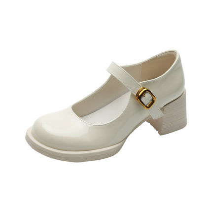 Thick-Heeled Shallow Leather Shoes, Small High-Heeled Shoes, Mary Jane Shoes for Women, Spring & Fall Skirts, Single Shoes, Ladylike Leather Shoes