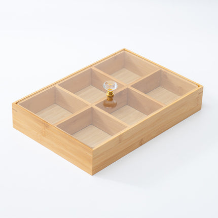 Desktop Dust-proof Tea Bag Storage Box Bamboo Cultural Play Jewelry Storage Box Medicine Sub-packing Box Jiugongge Storage Box