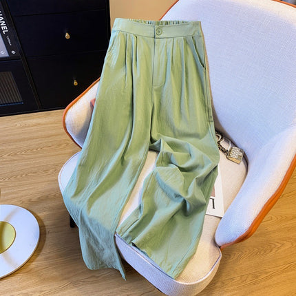 Japanese and Korean in stock linen draping casual wide-leg pants women's autumn straight pants elegant semi-elastic loose mop pants