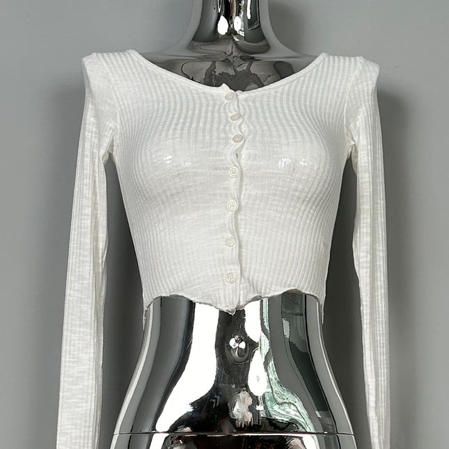 New Product from Dongdaemun, South Korea: Slim-Fit Button-Up Versatile Long-Sleeve T-Shirt in Various Colors, Short Style