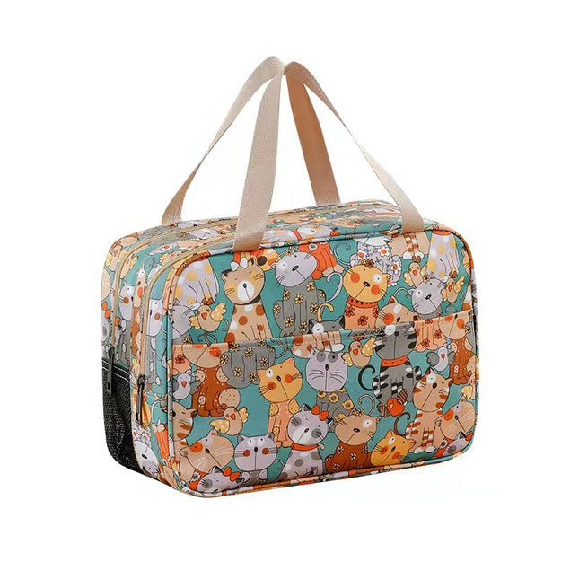 Dry and Wet Separate Cosmetic Bag Portable Large Capacity Toiletry Bag Cartoon Cute Waterproof Polyester Storage Aluminum Foil Insulation Bag