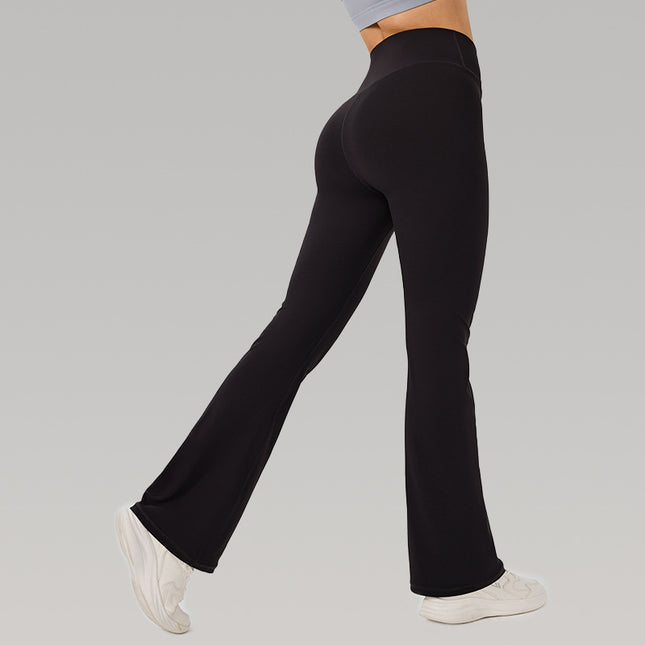 Cross-Border New Yoga Cropped Pants Women's Solid Color High-Waisted Yoga Sports Loose Casual Flared Long Pants