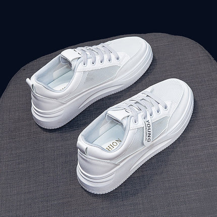 2026 Hot-Selling Spring and Autumn Lightweight White Sneakers with Leather Surface, Height-Increasing Soft Sole, Breathable Thick-Soled Sports Casual Shoes for Women