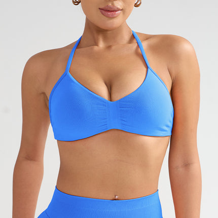 Cross-Border Large Size Halterneck Sports Bra High-Intensity Beautiful Back Sling Sports Bra All-In-One Sports Vest Chest Pad