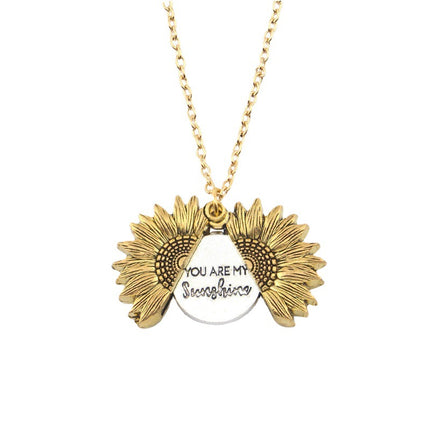 Amazon cross-border double-sided sunflower pendant double-layer openable sunflower necklace personalized sweater chain