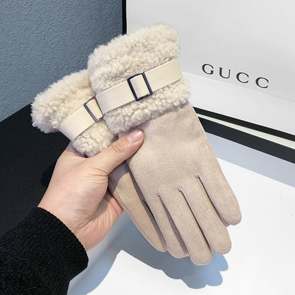 Women's Winter Gloves with Velvet and Thickeneding for Outdoor Cycling and Driving, Suede Velvet for Cold Protection, Touch Screen and Windproof Plush
