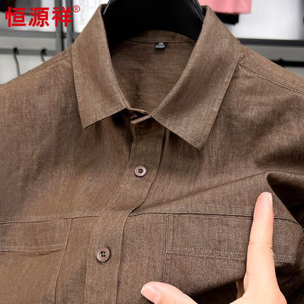Hengyuanxiang Middle-aged Shirt Men's Pure Cotton Pocket Men's Shirt 2025 Summer New Business Casual Shirt