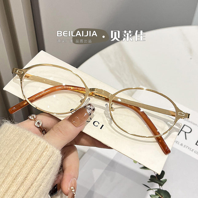 Metal Small Frame Nerd-Style Glasses for Women, Metal High-End Feel, Men's Fashion, Cross-Border Korean Style, New Decorative Resin