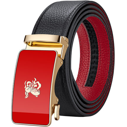 King's Paul 2025 New Arrival Belt Men's Red Year of the Snake Men's Belt Automatic Buckle Belt Gift