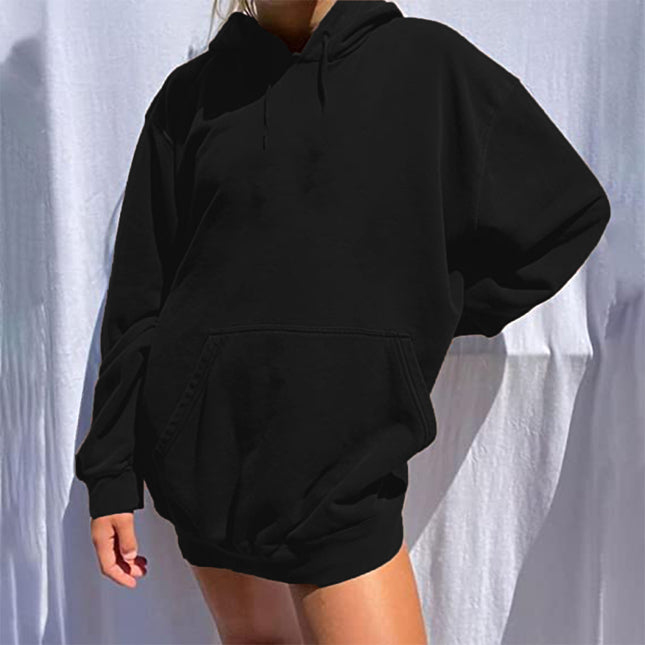 Aliexpress European and American Cross-Border Autumn New Products in Stock Off-Shoulder Hooded Warm Sweatshirt Pure Color Simple Without Printing