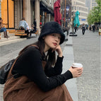 Rabbit fur bucket hat—black