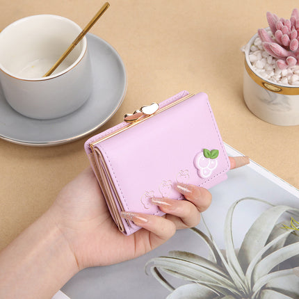 2024 New Cute Folding Women's Short Korean Style Wallet Strawberry PU Mini Clip Creative Coin Purse