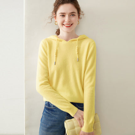 Autumn and Winter Cashmere Hoodie Women's Loose Thin Hooded Knitwear Knitwear Bottoming Outer Wear Sweatshirt Work Clothing Cross-Border
