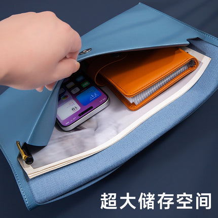 Magnetic suction leather file bag large capacity business meeting file bag waterproof office information storage book custom logo