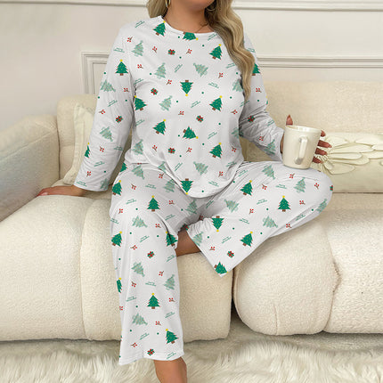 Cross-border Foreign Trade Autumn Milk Silk Pajamas Women's Home Clothes Plus Fatty Casual Long-sleeved Trousers suit Can Wear